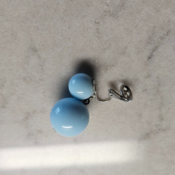CROWN TRIFARI BABY BLUE DOUBLE BALL DROP CLIP-ON EARRINGS - Picture 7 of 11